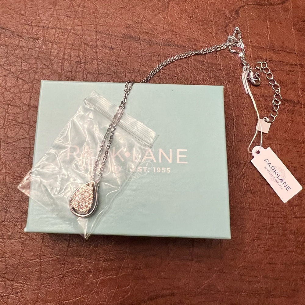 Park Lane EVIE Silver Necklace, Pear-Shaped Pave Crystal Pendant, 16”+3”, NWT - Picture 7 of 8